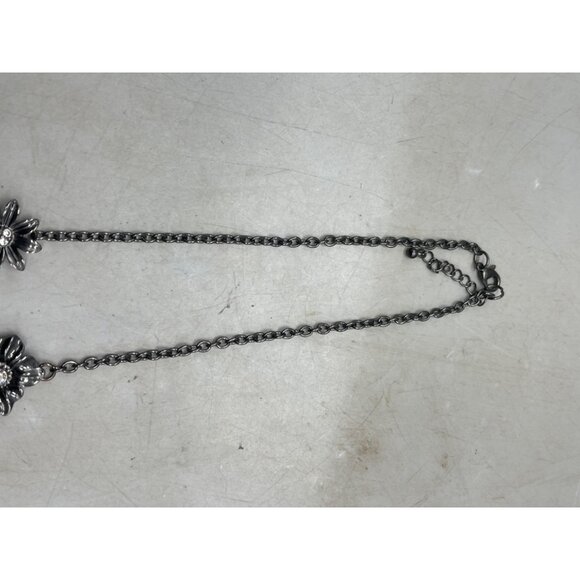 costume jewelry necklace floral black shine stones chain clasp 21" READ - Picture 7 of 7